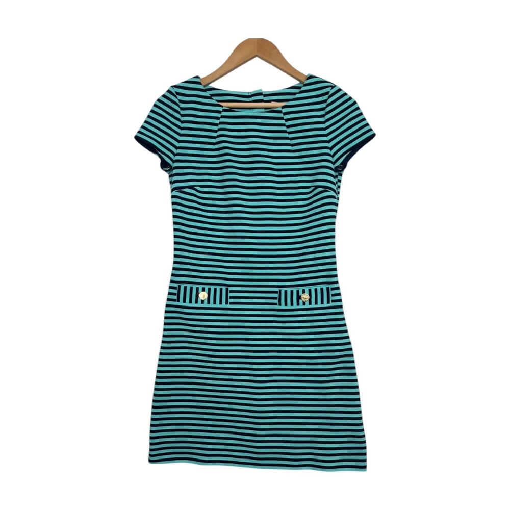 Lilly Pulitzer Dress Womens XS Green Blue Striped Shift Beach Resort Coastal